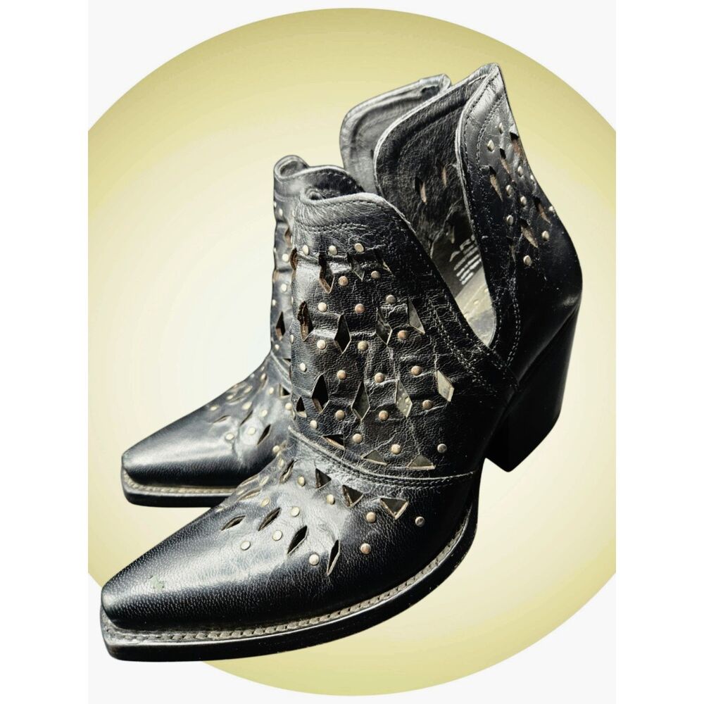 Ariat Dixon Black Studded Leather Western Cutout Ankle Booties Boots 8B